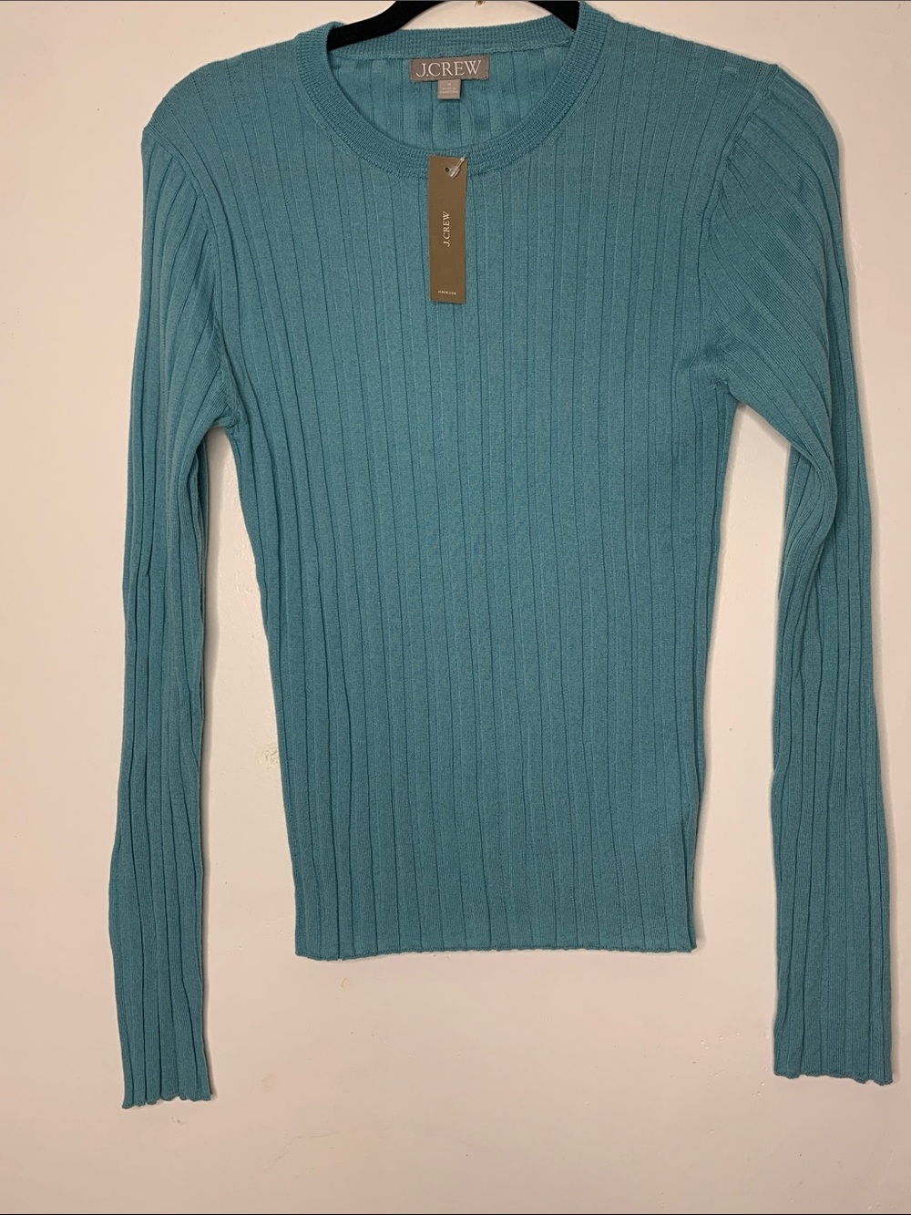 J. Crew Merino Wool Wide-Ribbed Aegean Teal Crewneck longsleeve Top 2026 New M - Picture 3 of 12